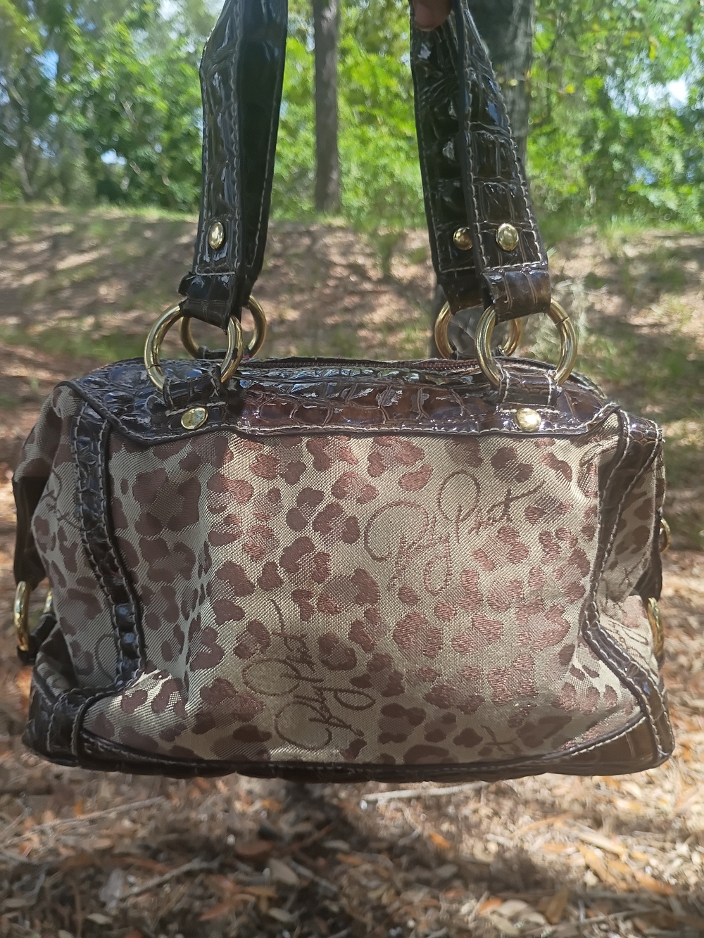 Baby Phat Brown Floral Mini Satchel with Gold Accents - Picture 4 of 6
